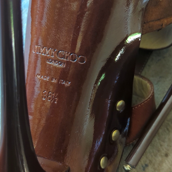 Jimmy Choo Brown Leather And Suede 'Halley' Platform Sandals Size 38.5 - Picture 4 of 5